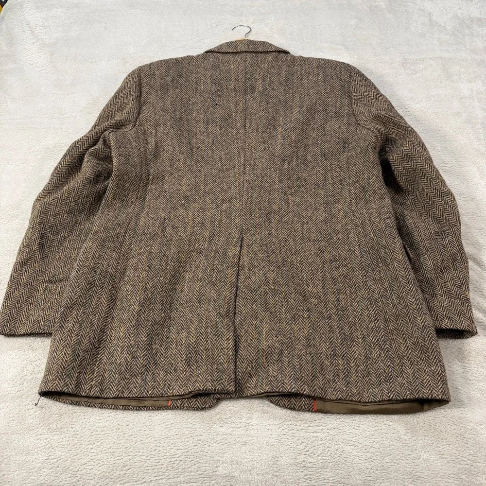 Sergio Valente Harris Tweed Men 44L Wool Herringbone Blazer Sport Coat Brown USA
